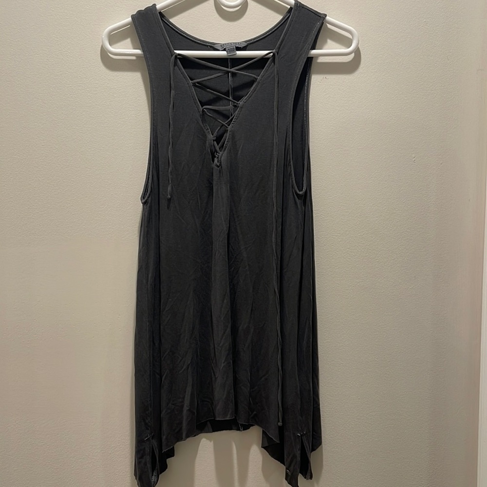 A&E Soft & Sexy Gray Cross Tie Tank Top